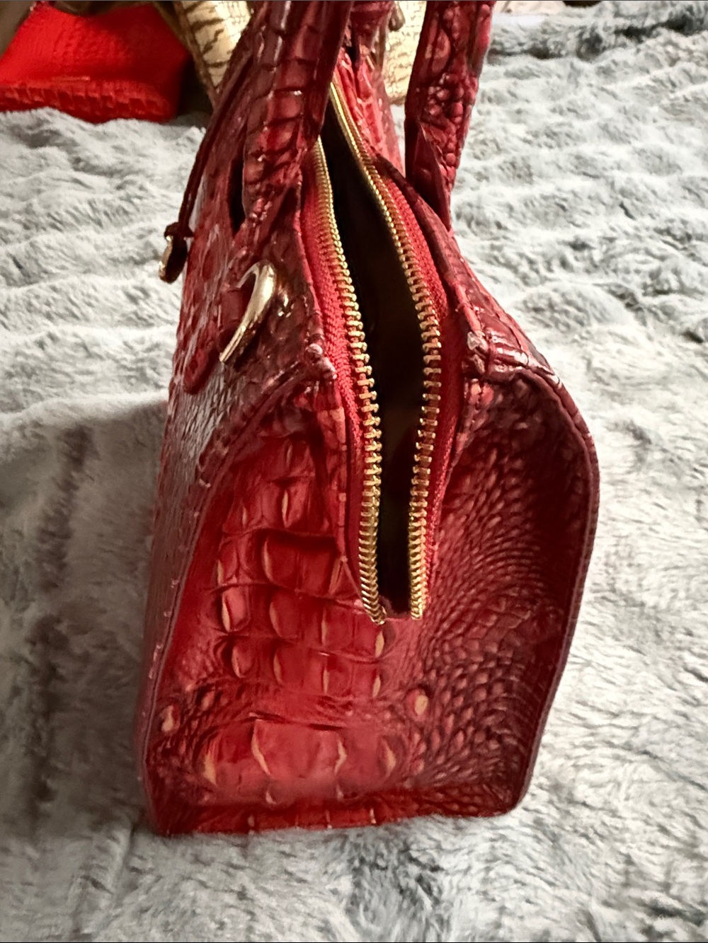 Brahmin Red Croc-Embossed Satchel with Gold Accents limited run Melbourne - Picture 5 of 6